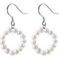 wholesale Metal: S925 Sterling Silver Earrings for Women, Korean Style Small Fresh Round Hoop Earrings with Pearl Sweet Geometric Shape E9788-0-4
