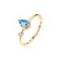 wholesale [9K gold plated S925 silver] Natural teardrop-shaped Swiss blue topaz and white zircon open ring European and American fashion statement ring-0-4