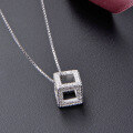 wholesale S925 Sterling Silver Cubic Necklace for Women, Minimalist Niche Design, High-End Textured 3D Cube Pendant Collarbone Chain-0-1