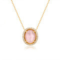 wholesale S925 Sterling Silver 9K Gold Plated Egg-Shaped Rose Quartz Pendant Necklace, Retro Style Casual Simple European and American Wholesale Jewelry-0-3