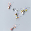 wholesale S925 Sterling Silver Korean Style Fashion Letter O Light Bead Earrings Sweet Cute Girl's Jewelry G0783-0-1