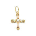 wholesale 9K gold delicate small vintage natural pearl opal cross pendant necklace with an openwork minimalist design-0-5