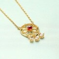 wholesale Wholesale 9K Gold Plated Silver European Style Trendy Versatile Vintage Hollow-Out Garnet Dreamcatcher Necklace Women's Jewelry-0-1
