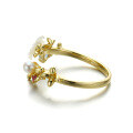 wholesale 9K gold Japanese-style luxury Alice open-adjustable natural shell flower pearl ring for women Same style-0-2