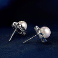 wholesale S925 Sterling Silver Pearl Earrings for Women, Cross-Border Trade Jewelry, Fashionable Korean Style, Elegant Micro-Inlaid Zircon Shell Pearl Earrings-0-1