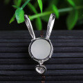 wholesale Metal material first: 925 sterling silver inlaid with Hetian jade with certificate, Chinese zodiac rabbit white jade cabochon necklace for girlfriend or best friend-0-1