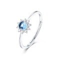 wholesale S925 Silver Plated with White Gold, European and American Style, Versatile and Combinable Sky Blue Topaz Sunflower Open Ring-0-3