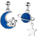 wholesale Metal: S925 Sterling Silver Planet earrings for women, Korean-style small and fresh blue moon asymmetric star ear accessories G0553-0-4