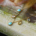 wholesale 9K Gold with Natural Gemstone Marquise Pendant Necklace, Women's Same Style Larimar Collarbone Chain-0-1