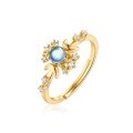 wholesale 9K Gold Plated S925 Sterling Silver Ring with Gemstone, Student Birthday Style Versatile Minimalist Adjustable Garnet Ring for Girlfriend-0-3