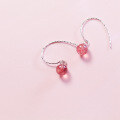 wholesale Sterling Silver S925 Earrings Women Korean Style Girly Strawberry Crystal Sweet Pink Crystal Short Drop Earrings E9227-0-3