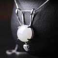 wholesale Metal material first: 925 sterling silver inlaid with Hetian jade with certificate, Chinese zodiac rabbit white jade cabochon necklace for girlfriend or best friend-0-3