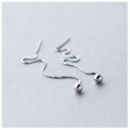 wholesale S925 silver minimalist round ball bead ear thread wholesale small silver ball drop earrings long chain women's E1127-0-4