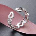 wholesale S925 Sterling Silver Korean Style Fashion Heart Ring for Women, Open Adjustable-0-3
