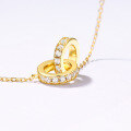 wholesale Metal S925 Sterling Silver, Gold Plated, Simple Korean Style Double Circle Pendant Necklace for Women, Valentine's Day Gift for Girlfriend-0-2