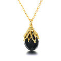 wholesale 9K Gold Natural Black Agate Pendant Women's Retro Luxury Minimalist Necklace Yili Jewelry Wholesale-0-5