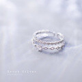 wholesale S925 silver ring for women, Korean-style minimalist single diamond lace double-layer sweet openwork rhombus ring J4728-0-1