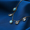 wholesale 9K Gold with Natural Gemstone Marquise Pendant Necklace, Women's Same Style Larimar Collarbone Chain-0-2