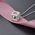 wholesale S925 Sterling Silver Cubic Necklace for Women, Minimalist Niche Design, High-End Textured 3D Cube Pendant Collarbone Chain-0-2