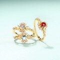 wholesale 9K Gold Plated S925 Sterling Silver Ring with Gemstone, Student Birthday Style Versatile Minimalist Adjustable Garnet Ring for Girlfriend-0-2