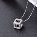 wholesale S925 Sterling Silver Cubic Necklace for Women, Minimalist Niche Design, High-End Textured 3D Cube Pendant Collarbone Chain-0-3