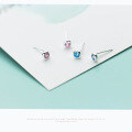 wholesale S925 Silver Earrings for Women, Korean Style Fashion Minimalist Round Single Diamond Stud Earrings, Blue Diamond Elegant Small Stud Jewelry E8977-0-2