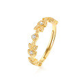 wholesale S925 silver jewelry, Japanese and Korean light luxury, clear leaf veins, olive branch leaf set with white zircon open adjustable ring-0-5