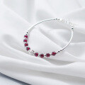 wholesale S925 Sterling Silver Women's Korean Style Sweet Garnet Beaded Bracelet with Round Beads S0610-0-0