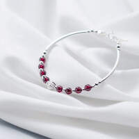 wholesale S925 Sterling Silver Women's Korean Style Sweet Garnet Beaded Bracelet with Round Beads S0610-S925 Silver Garnet Bracelet 925 Silver