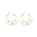 wholesale 9K Gold Japanese-style Light Jewelry Simple Moon C-shaped Hoop Earrings with Natural Pearl Unique Stud Earrings Manufacturer Wholesale-0-1