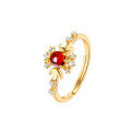 wholesale 9K Gold Plated S925 Sterling Silver Ring with Gemstone, Student Birthday Style Versatile Minimalist Adjustable Garnet Ring for Girlfriend-0-5