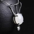 wholesale Metal material first: 925 sterling silver inlaid with Hetian jade with certificate, Chinese zodiac rabbit white jade cabochon necklace for girlfriend or best friend-0-2
