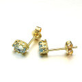wholesale 9K Gold New Natural London Blue Topaz Basic Stud Earrings for Women, Versatile Subtle Earrings-0-2