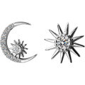 wholesale 925 Sterling Silver Earrings Women Korean Style Small Fresh Inlaid Diamond Sun Asymmetric Curved Moon Earrings Accessories E9555-0-4