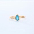 wholesale [9K gold plated S925 silver] Natural teardrop-shaped Swiss blue topaz and white zircon open ring European and American fashion statement ring-0-1