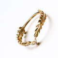 wholesale 9K/14K Gold Leaf Ring for Women, Vintage Feather V-Shaped Stackable Zircon Diamond Pinky Ring, Yili Jewelry-0-3