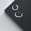 wholesale S925 Sterling Silver Hexagonal Stud Earrings with Inlaid Diamonds, Japanese and Korean Style Minimalist Geometric Ear Clips E9210-0-2