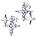 wholesale S925 Sterling Silver Small Star Earrings Women Korean Style Fresh and Elegant Diamond-Inlaid Four-Point Star Sweet Meteor Ear Accessories E9785-0-4