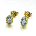 wholesale 9K Gold New Natural London Blue Topaz Basic Stud Earrings for Women, Versatile Subtle Earrings-0-5