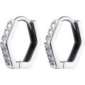 wholesale S925 Sterling Silver Hexagonal Stud Earrings with Inlaid Diamonds, Japanese and Korean Style Minimalist Geometric Ear Clips E9210-0-4