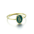 wholesale 9K Gold Jewelry Enamel Spring Leaf Ring Women's Japanese-style Minimalist Fashion Ring Wholesale-0-1