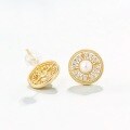 wholesale Sterling silver Japanese light luxury jewelry, niche design, vintage earrings for women, palace-style, natural freshwater pearl ear studs-0-2