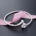 wholesale S990 Silver Heart Key Solid Silver Open-ended Smooth Surface Bracelet for Girlfriend Silver Jewelry Bangle-0-3
