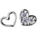 wholesale S925 Sterling Silver Asymmetric Heart Stud Earrings for Women, Korean Style Nature-Inspired with Diamond Accents and Hollow-Out Design, Sweet and Cute E6559-0-3