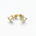 wholesale 14K Gold Japanese Korean Style Cute Cat Face Diamond Stud Earrings for Women, Minimalist Light Jewelry Wholesale-0-1