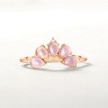wholesale S925 Sterling Silver Natural Rose Quartz White Zircon Petal Design Stackable Open Ring-0-1