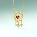 wholesale Wholesale 9K Gold Plated Silver European Style Trendy Versatile Vintage Hollow-Out Garnet Dreamcatcher Necklace Women's Jewelry-0-2