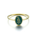 wholesale 9K Gold Jewelry Enamel Spring Leaf Ring Women's Japanese-style Minimalist Fashion Ring Wholesale-0-4