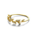 wholesale 9K Gold Willow Leaf Hand-Set Zircon Ring Women's Yili Jewelry Wholesale Japanese Light Luxury Versatile One-Piece Drop Shipping-0-1