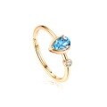 wholesale [9K gold plated S925 silver] Natural teardrop-shaped Swiss blue topaz and white zircon open ring European and American fashion statement ring-0-3